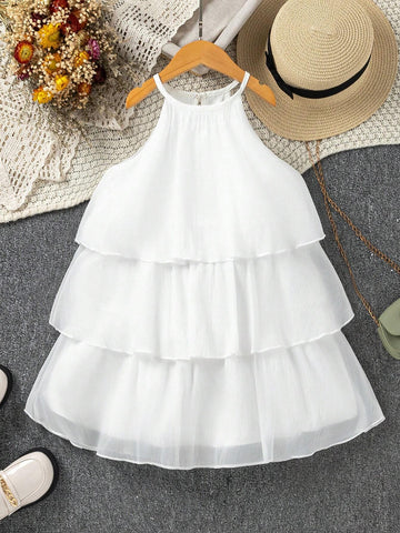 Young Girl's Holiday Gorgeous Party Halter Neck Layered Cake Dress