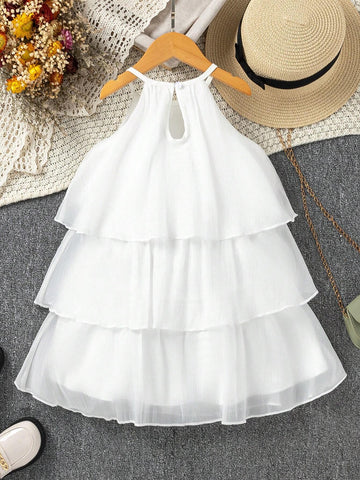 Young Girl's Holiday Gorgeous Party Halter Neck Layered Cake Dress