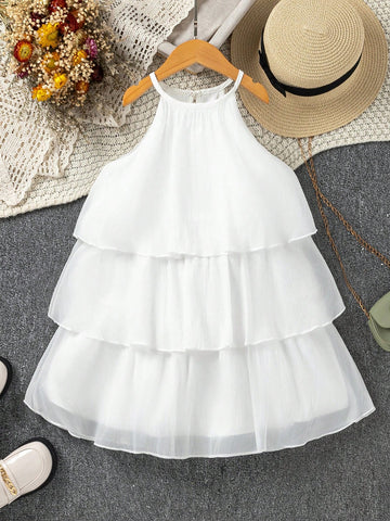 Young Girl's Holiday Gorgeous Party Halter Neck Layered Cake Dress