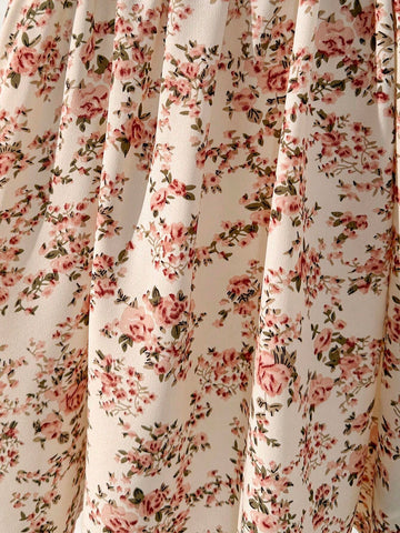 Young Girl's Holiday Style Short Sleeve Floral Printed Dress