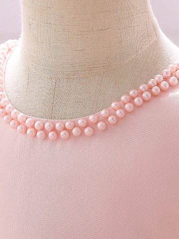 Young Girls Hooded, Faux Pearl Embroidered, Mesh Piano Recital Dress, Suitable For Birthday, Flower Girl, Evening Party