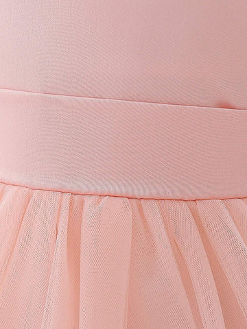 Young Girls Hooded, Faux Pearl Embroidered, Mesh Piano Recital Dress, Suitable For Birthday, Flower Girl, Evening Party