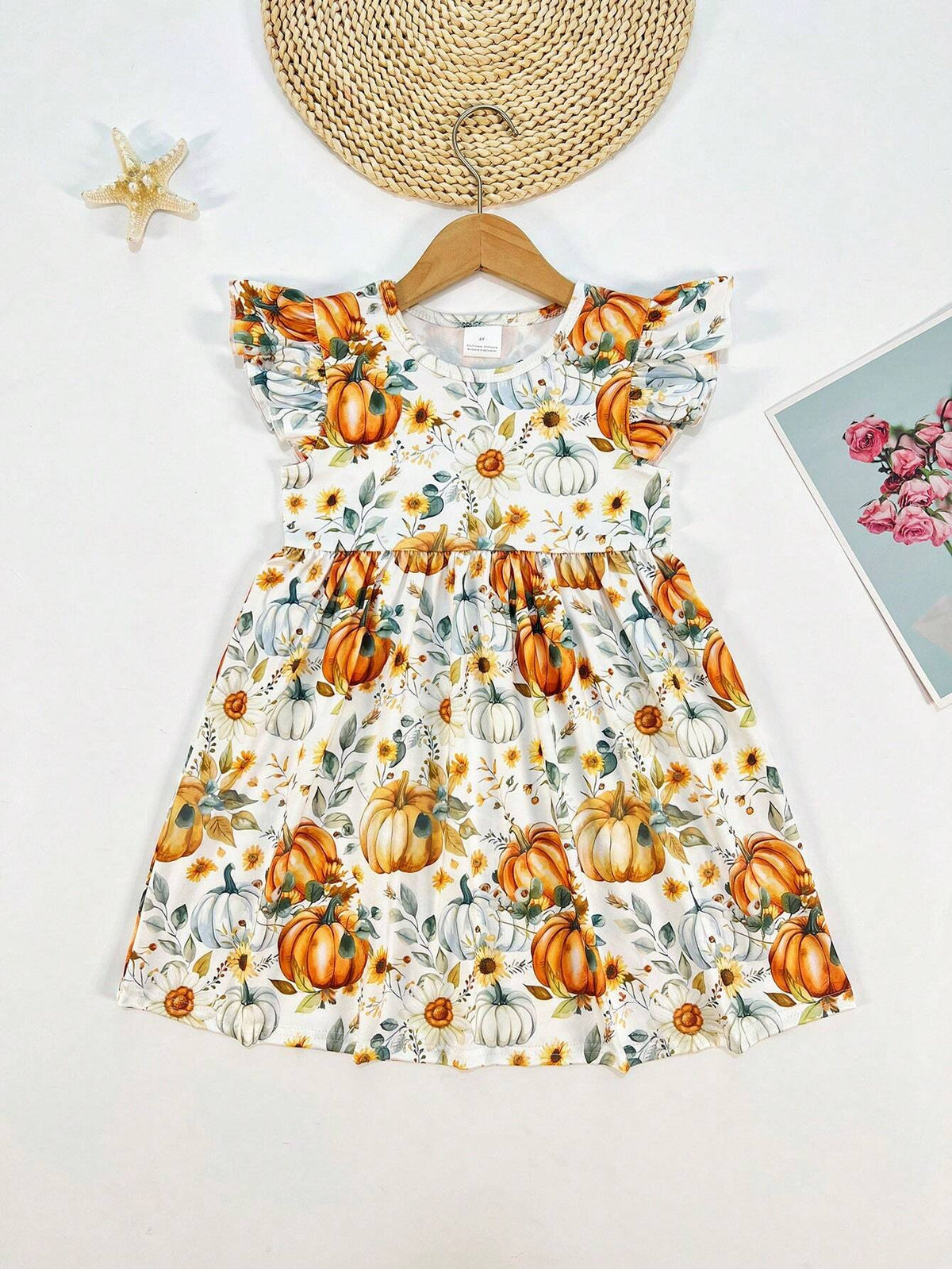 Young Girl's Horror Print Cap Sleeve Casual Dress For Spring, Summer, Autumn Halloween