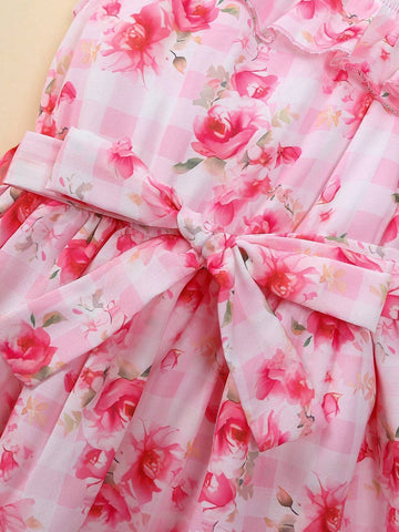 Young Girl's Irregular Shoulder Floral Print Maxi Dress, Fashionable, Elegant, Romantic, For Vacation In Spring/Summer