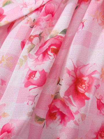 Young Girl's Irregular Shoulder Floral Print Maxi Dress, Fashionable, Elegant, Romantic, For Vacation In Spring/Summer