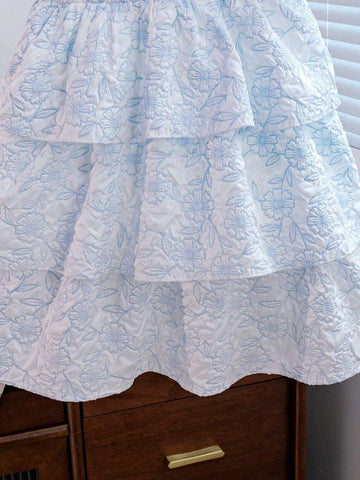 Young Girls' Jacquard Fabric Dress With Decoration Buckle And Ruffle Sleeves, Perfect For Festival Parties, Summer