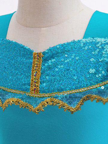 Young Girls Jasmine Costume Dress Princess Cosplay Costume Young Girl Party Gown Birthday Dress