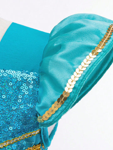 Young Girls Jasmine Costume Dress Princess Cosplay Costume Young Girl Party Gown Birthday Dress