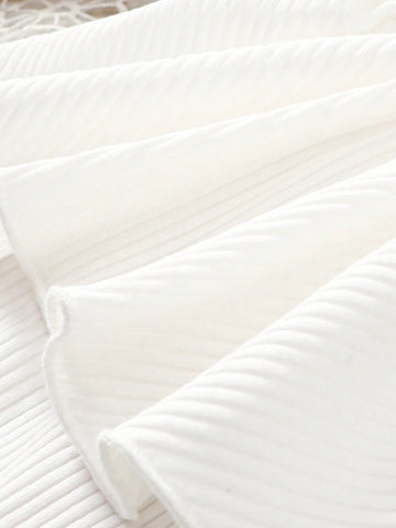 Young Girls' Knitted Sleeveless Halter Floral Embroidery Mesh Loose Casual Dress In Solid Color