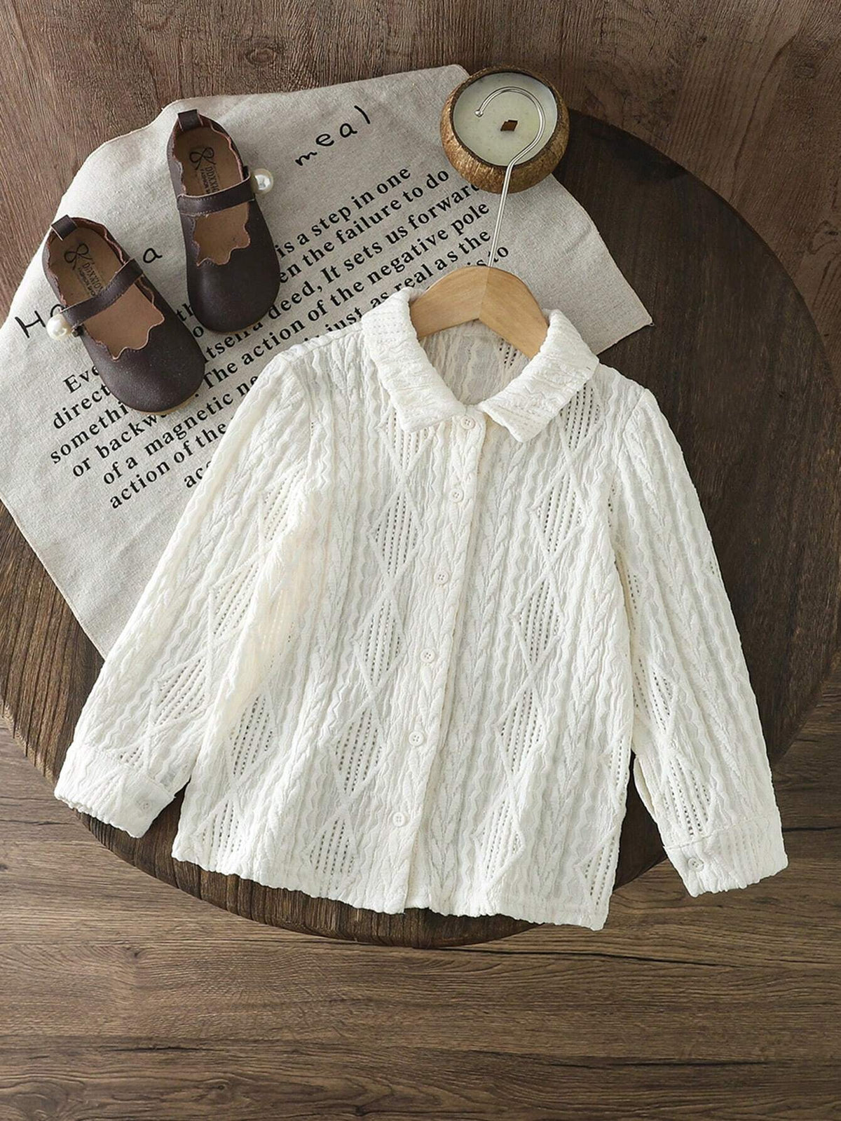 Young Girl's Knitted Solid Texture Fabric Lapel Loose Casual Blouse, Great For Casual & Daily Wear & School Daily In Autumn & Winter