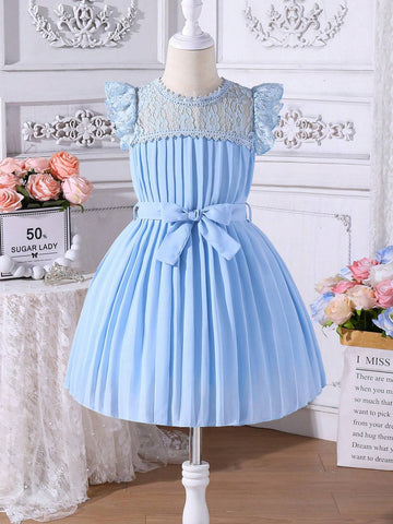 Young Girls' Lace Floral Ruffle Dress, Comfortable And Elegant For Outdoor Activities In Spring And Summer