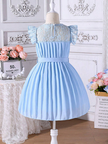 Young Girls' Lace Floral Ruffle Dress, Comfortable And Elegant For Outdoor Activities In Spring And Summer