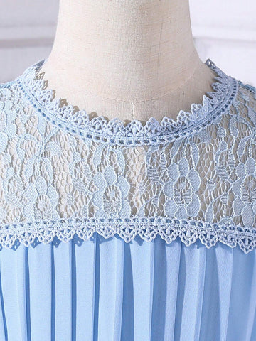 Young Girls' Lace Floral Ruffle Dress, Comfortable And Elegant For Outdoor Activities In Spring And Summer