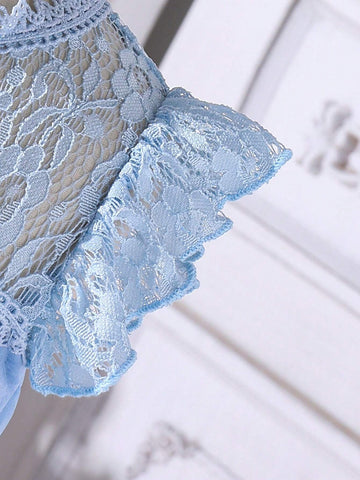 Young Girls' Lace Floral Ruffle Dress, Comfortable And Elegant For Outdoor Activities In Spring And Summer