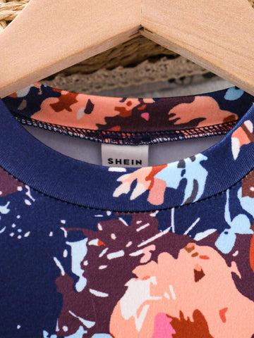 Young Girls' Ladylike Fashionable Floral Printed Dress For Summer