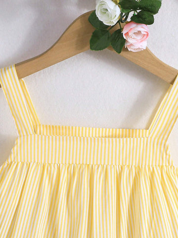 Young Girls Leisure Holiday Summer Fashion Sweet Color Block Striped Halter Dress