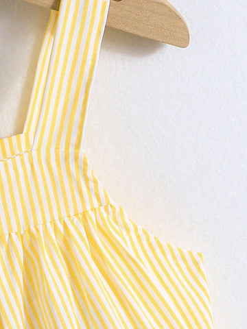 Young Girls Leisure Holiday Summer Fashion Sweet Color Block Striped Halter Dress