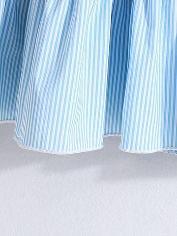 Young Girls Leisure Holiday Summer Fashion Sweet Color Block Striped Halter Dress