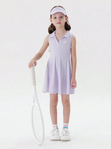 Young Girls' Light & Sporty Sleeveless A-Line Polo Dress With Cool Feeling Fabric For Summer