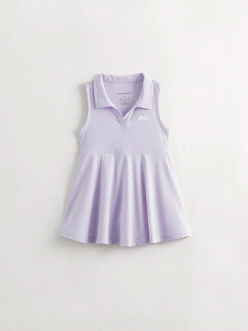Young Girls' Light & Sporty Sleeveless A-Line Polo Dress With Cool Feeling Fabric For Summer