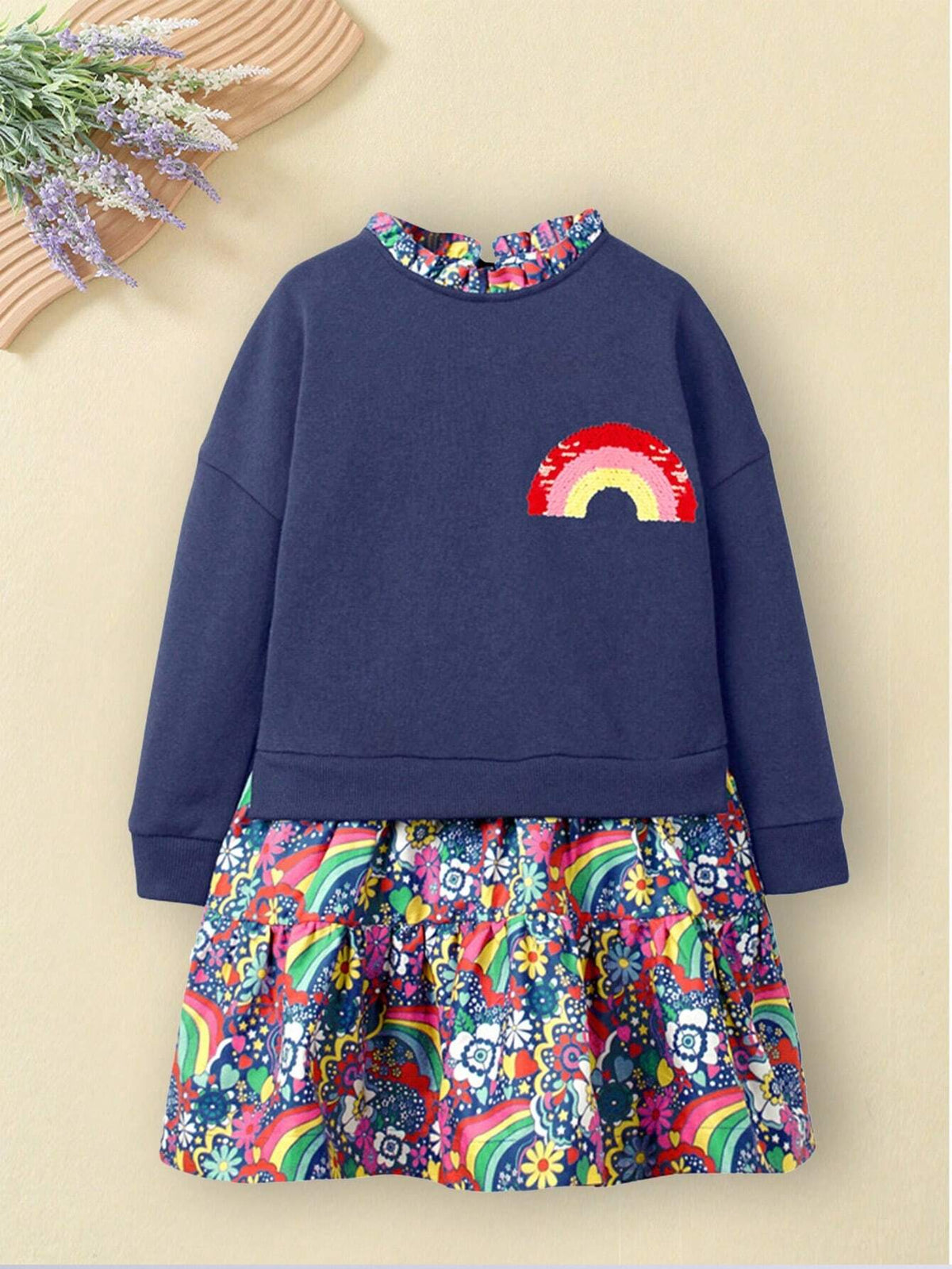 Young Girls Long Sleeve Cartoon Print Casual Dress, Suitable For Halloween And Christmas, Autumn/Winter