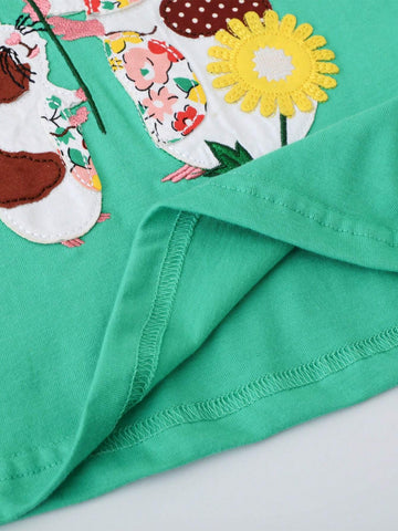 Young Girls Long Sleeve Casual Dress, Children Cute Animal Pattern Round Neck A-Line Dress