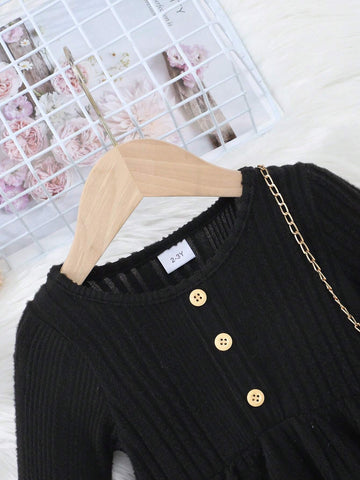 Young Girls Long Sleeve Fleece Dress, Waisted Princess Style Casual Fashion Dress For Toddler Girls, Autumn/Winter