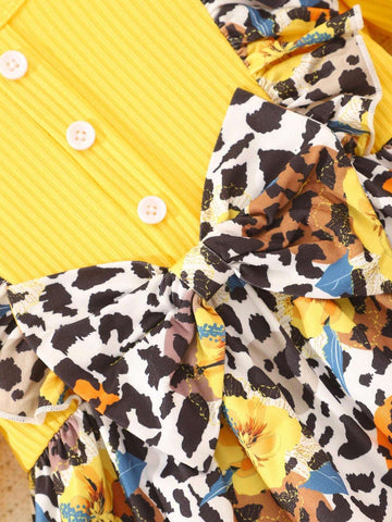 Young Girls' Long Sleeve Floral Dress With Bow