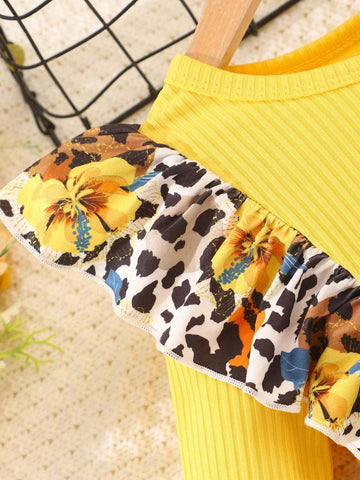 Young Girls' Long Sleeve Floral Dress With Bow