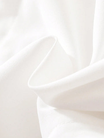 Young Girls Long Sleeve White Color Blocked Pleated Detail Button Down Dress
