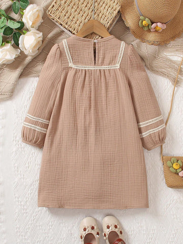 Young Girl's Loose Bohemian Long Sleeve Fringed Patchwork Vacation Dress
