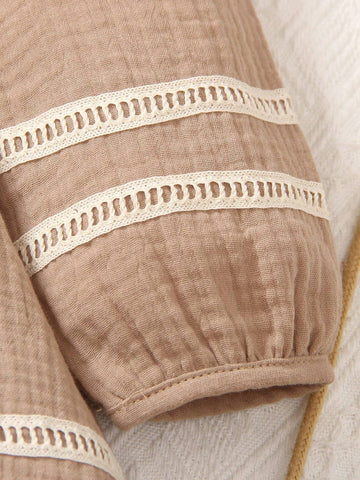 Young Girl's Loose Bohemian Long Sleeve Fringed Patchwork Vacation Dress