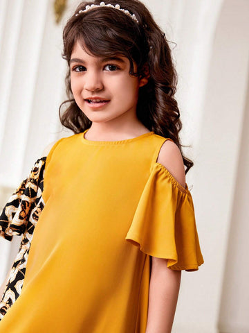 Young Girl's Loose Casual Knitted Color Block Geometric Pattern Round Neck Sleeveless Dress