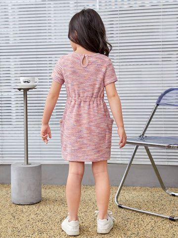 Young Girl's Loose Fit Waistline Accent Alphabet Print Blended Fabric Round Neckline Dress