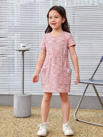 Young Girl's Loose Fit Waistline Accent Alphabet Print Blended Fabric Round Neckline Dress