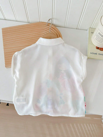 Young Girls' Loose Short Sleeve Shirt Top For Sporty Street Style, Spring & Summer