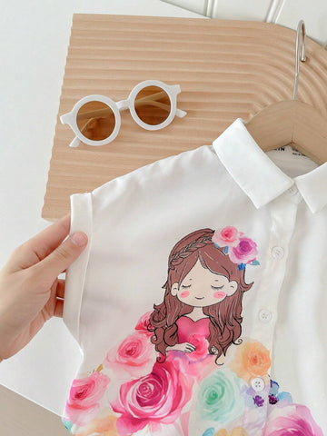 Young Girls' Loose Short Sleeve Shirt Top For Sporty Street Style, Spring & Summer