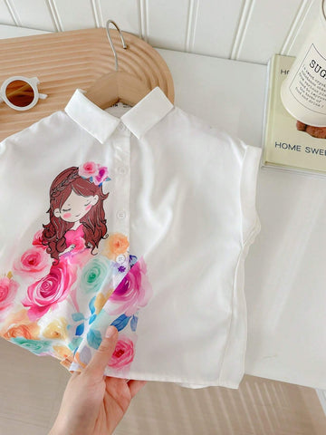 Young Girls' Loose Short Sleeve Shirt Top For Sporty Street Style, Spring & Summer