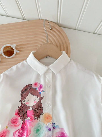 Young Girls' Loose Short Sleeve Shirt Top For Sporty Street Style, Spring & Summer