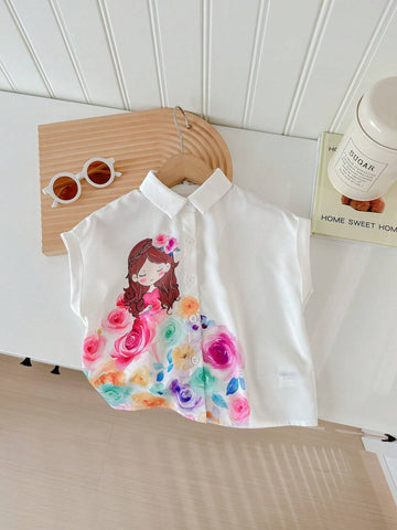 Young Girls' Loose Short Sleeve Shirt Top For Sporty Street Style, Spring & Summer