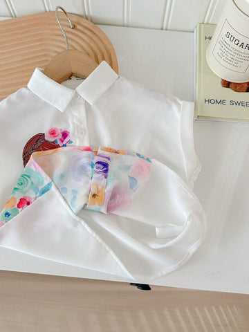 Young Girls' Loose Short Sleeve Shirt Top For Sporty Street Style, Spring & Summer