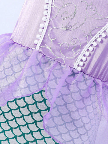Young Girls' Lovely Flutter Sleeve Mermaid Dress For Spring And Summer