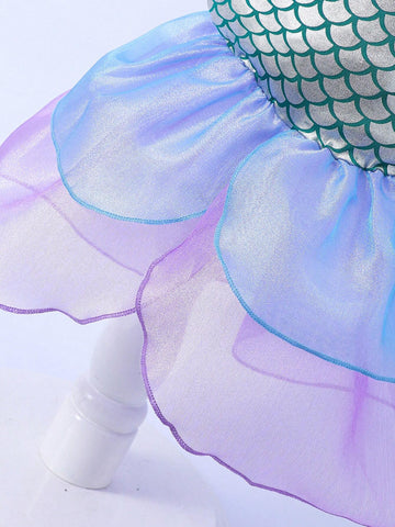 Young Girls' Lovely Flutter Sleeve Mermaid Dress For Spring And Summer