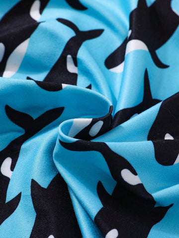 Young Girls' Lovely Shark Printed Flying Sleeve Dress For Casual And Comfortable Summer