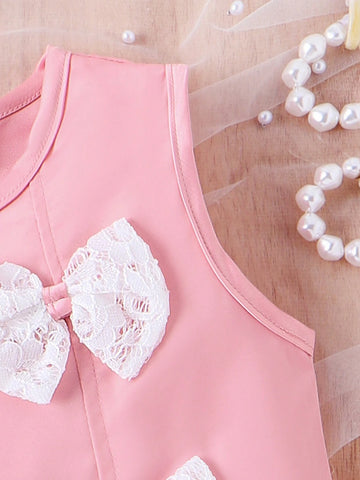 Young Girl's Lovely Sleeveless Dress With Butterfly Knot And Ruffles On The Hem For Summer