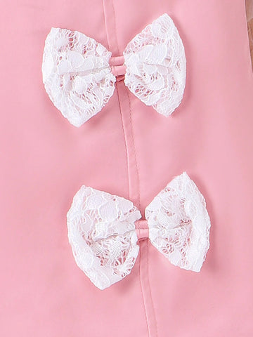 Young Girl's Lovely Sleeveless Dress With Butterfly Knot And Ruffles On The Hem For Summer