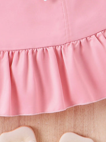 Young Girl's Lovely Sleeveless Dress With Butterfly Knot And Ruffles On The Hem For Summer