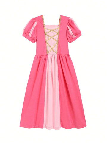Young Girls Luxurious Knitted Princess Dress, Summer Long Sleeve Long Dress, Suitable For Birthday Party, Halloween Cosplay, Stage Performance