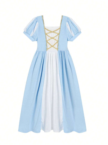 Young Girls Luxury Knit Princess Dress, Summer Long Sleeve Dress Suitable For Birthday Party, Halloween Costume, Cosplay, Stage Performance