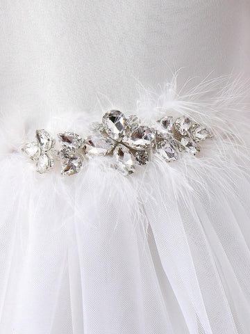 Young Girl's Mesh & Floral Applique Cold Shoulder Neckline Dress